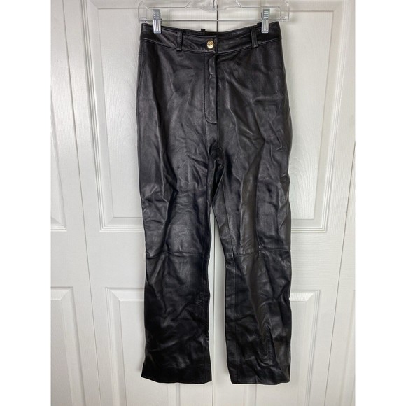 St. John By Marie Gray 2 100% Lamb Leather Pants Straight Leg Black Moto Biker - Picture 1 of 7